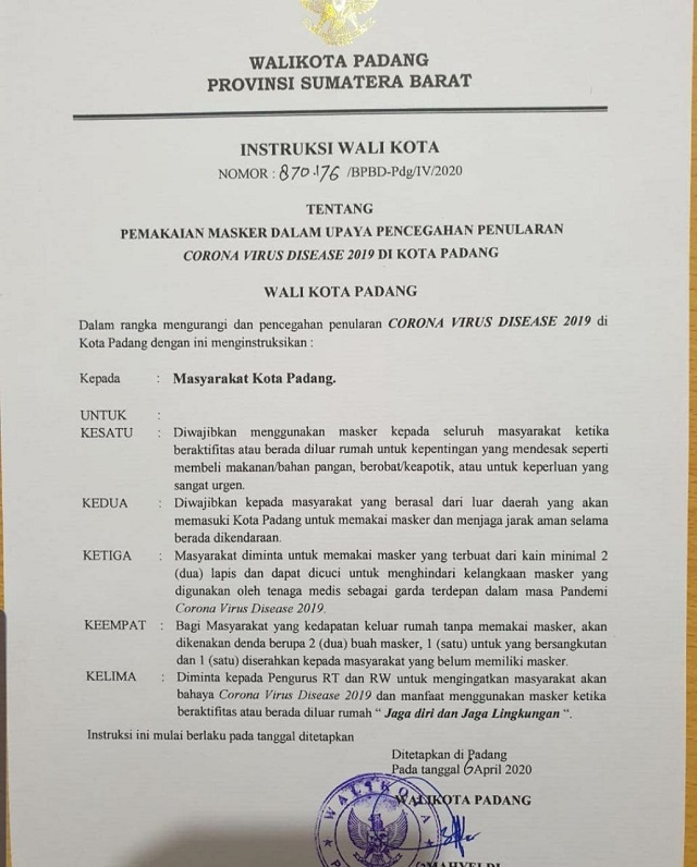 Surat Instruksi Walikota Padang